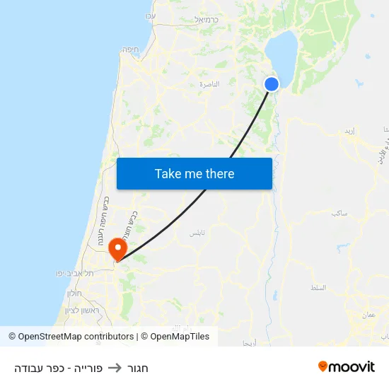 פורייה - כפר עבודה to חגור map