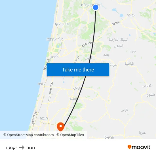 יקנעם to חגור map