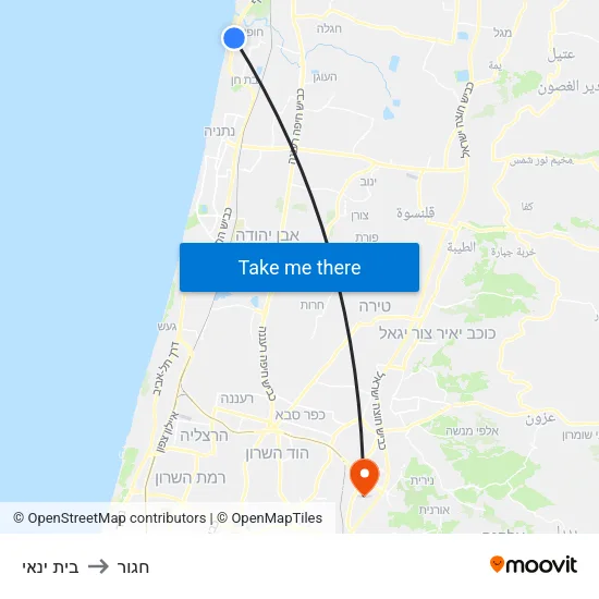 בית ינאי to חגור map