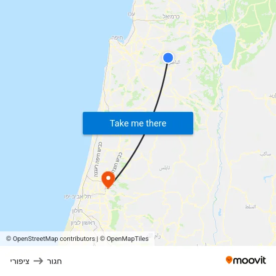 ציפורי to חגור map