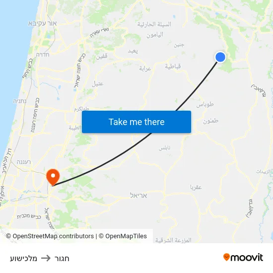 מלכישוע to חגור map
