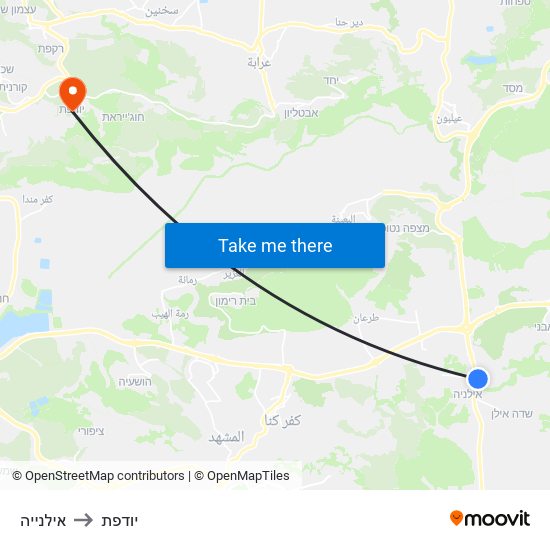 אילנייה to יודפת map