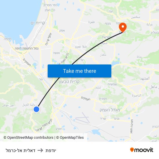 דאלית אל-כרמל to יודפת map