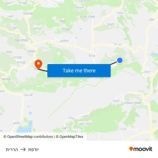 הררית to יודפת map