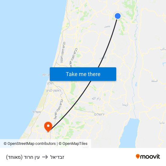 עין חרוד (מאוחד) to זבדיאל map