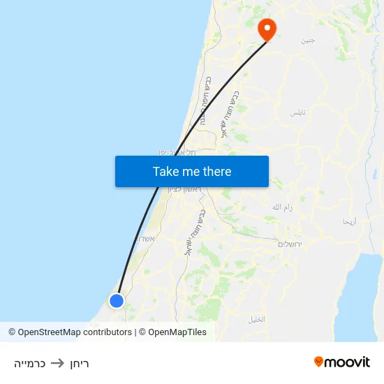 כרמייה to ריחן map