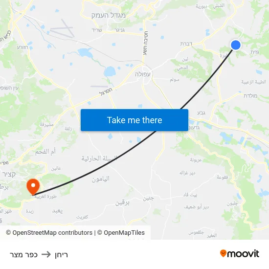 כפר מצר to ריחן map