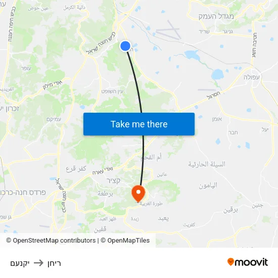 יקנעם to ריחן map