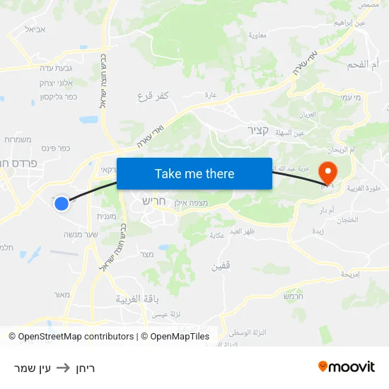 עין שמר to ריחן map