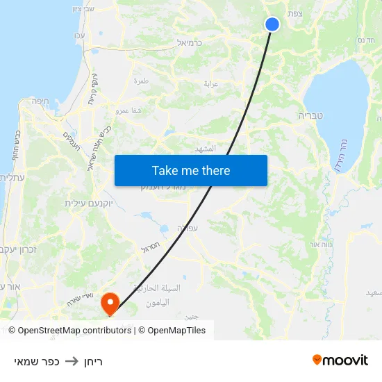 כפר שמאי to ריחן map