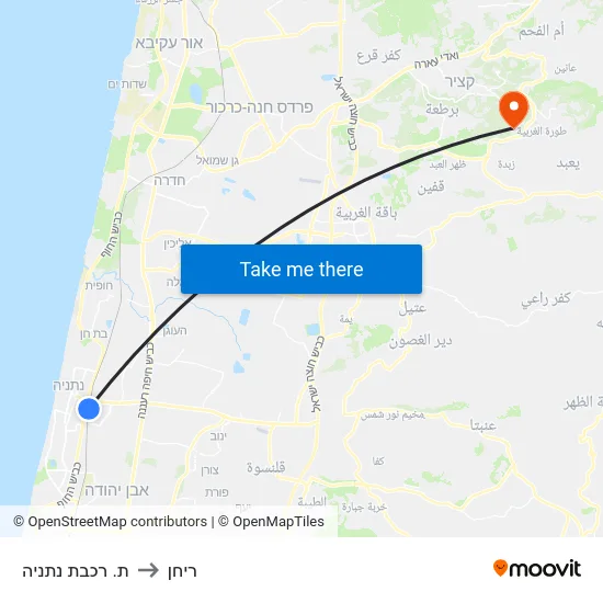 ת. רכבת נתניה to ריחן map