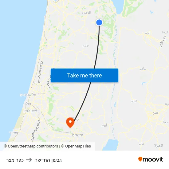 כפר מצר to גבעון החדשה map