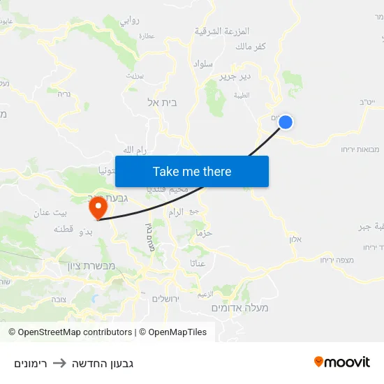 רימונים to גבעון החדשה map