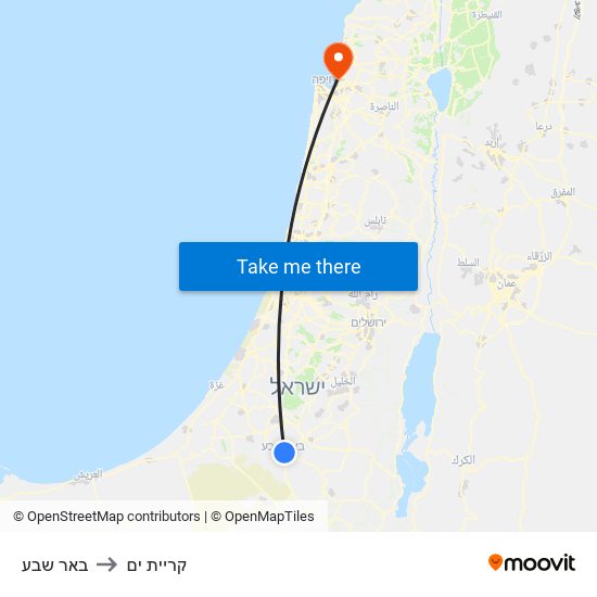 באר שבע to קריית ים map