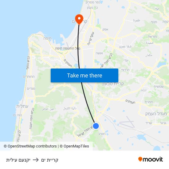 יקנעם עילית to קריית ים map