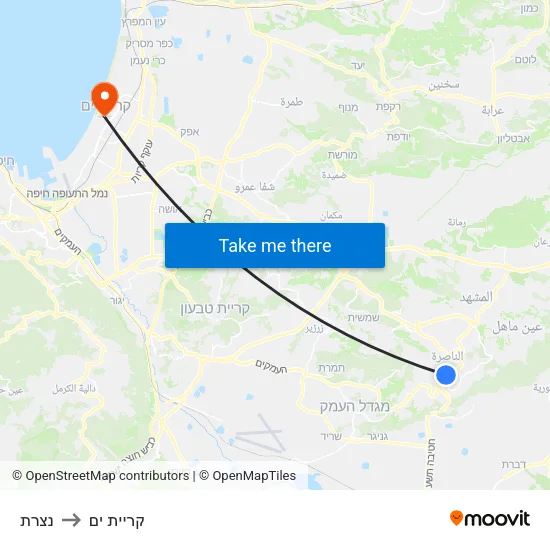 נצרת to קריית ים map