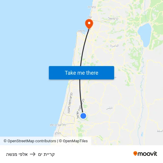 אלפי מנשה to קריית ים map
