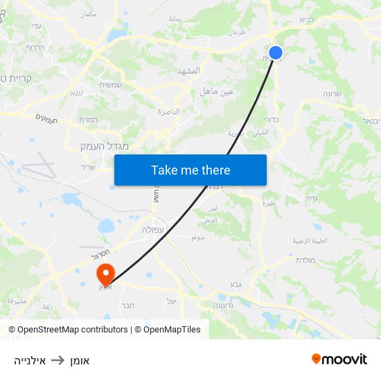 אילנייה to אומן map