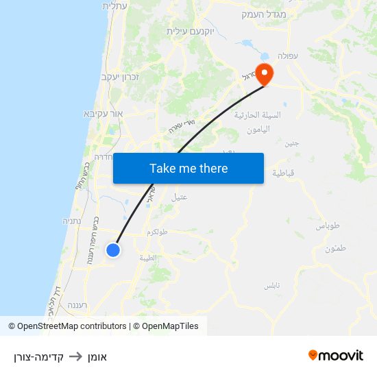 קדימה-צורן to אומן map