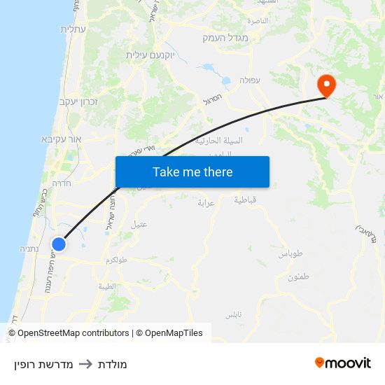 מדרשת רופין to מולדת map