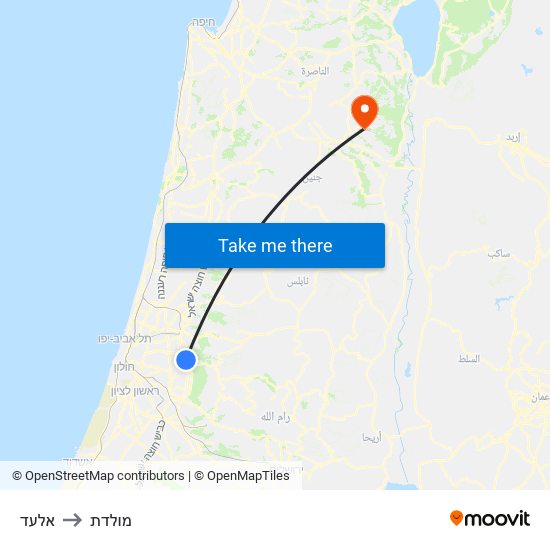 אלעד to מולדת map