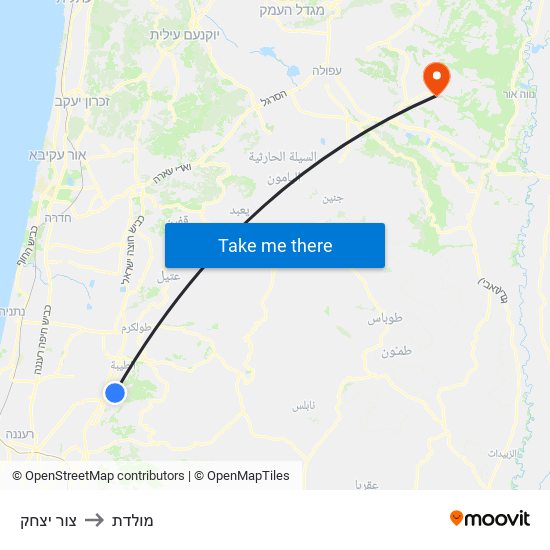 צור יצחק to מולדת map