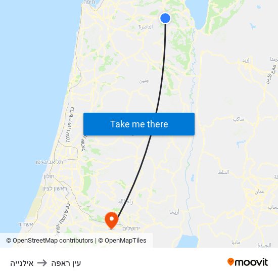 אילנייה to עין ראפה map