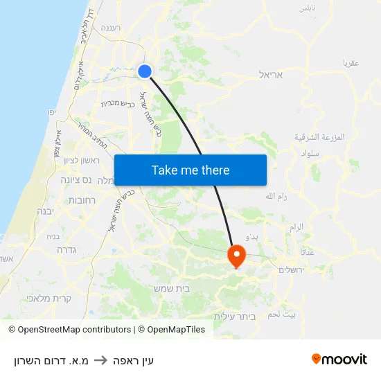 מ.א. דרום השרון to עין ראפה map