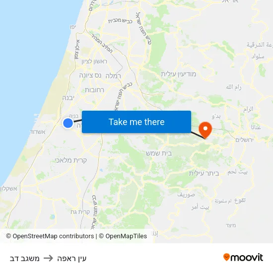 משגב דב to עין ראפה map