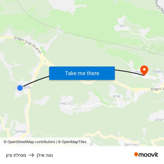 מסילת ציון to נווה אילן map