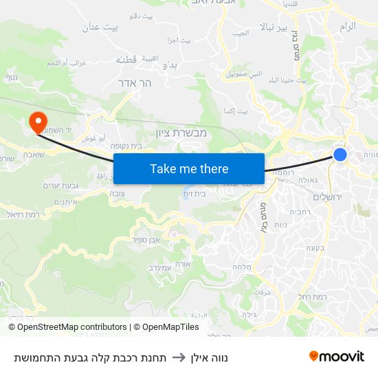 תחנת רכבת קלה גבעת התחמושת to נווה אילן map