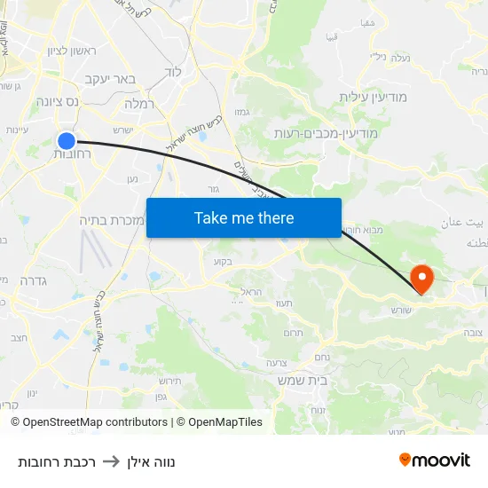 רכבת רחובות to נווה אילן map