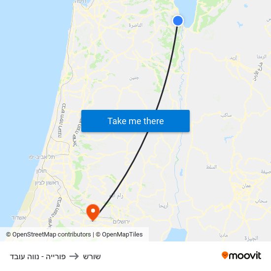 פורייה - נווה עובד to שורש map