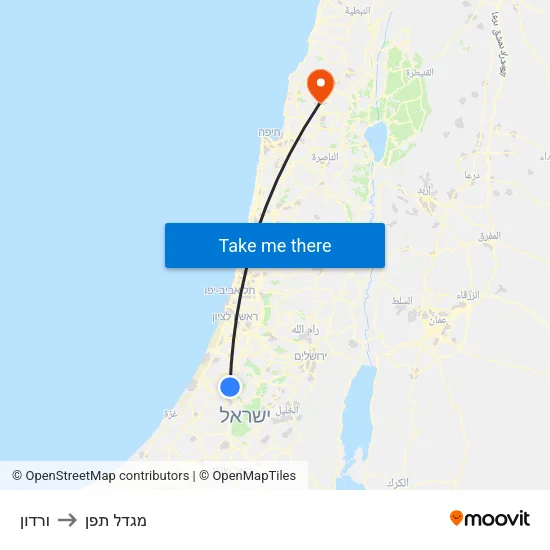 ורדון to מגדל תפן map