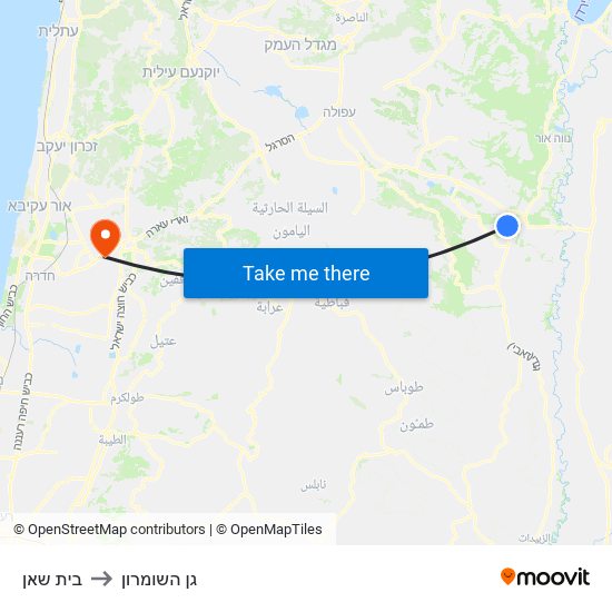 בית שאן to גן השומרון map