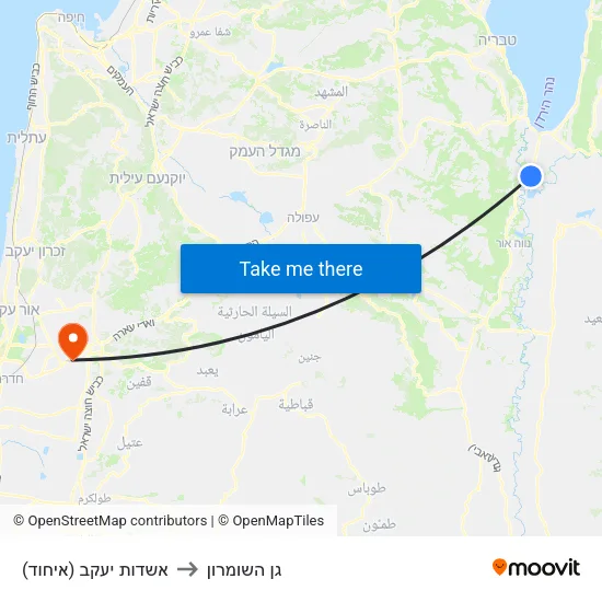אשדות יעקב (איחוד) to גן השומרון map