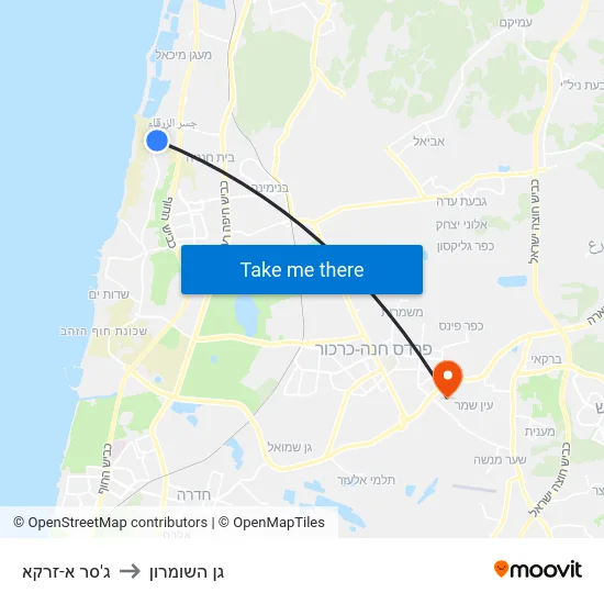 ג'סר א-זרקא to גן השומרון map