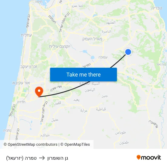 טמרה (יזרעאל) to גן השומרון map