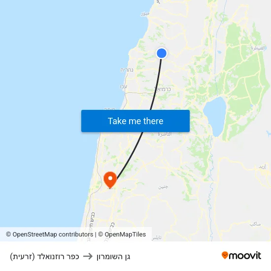 כפר רוזנואלד (זרעית) to גן השומרון map