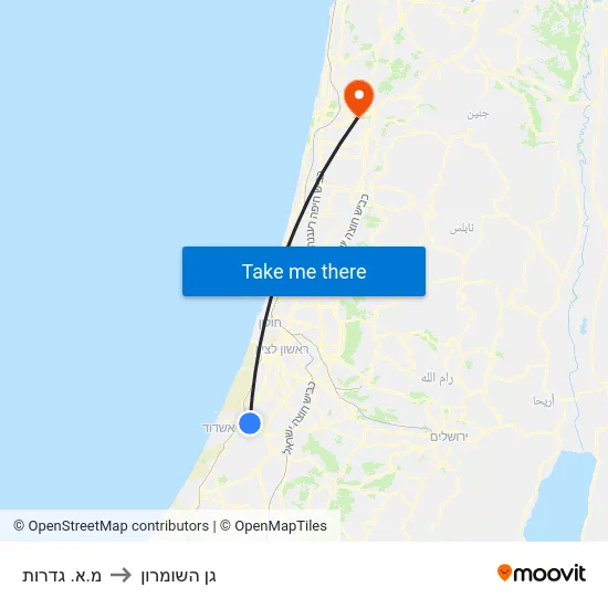 מ.א. גדרות to גן השומרון map