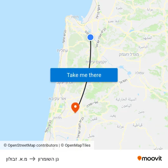 מ.א. זבולון to גן השומרון map