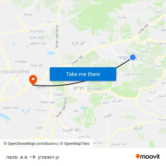 מ.א. מנשה to גן השומרון map