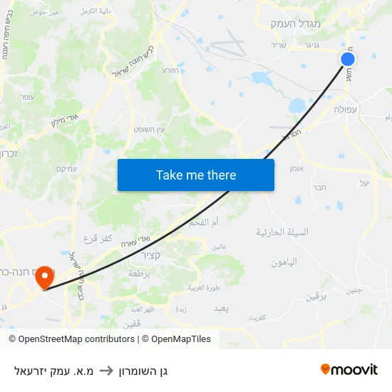 מ.א. עמק יזרעאל to גן השומרון map