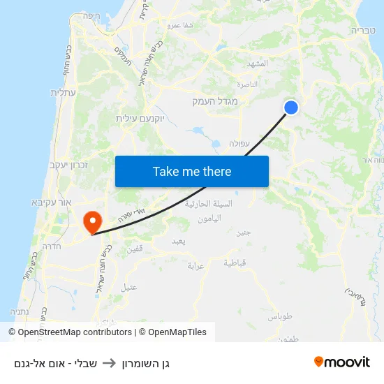שבלי - אום אל-גנם to גן השומרון map