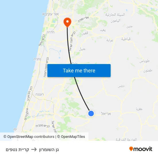 קריית נטפים to גן השומרון map