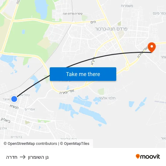 חדרה to גן השומרון map