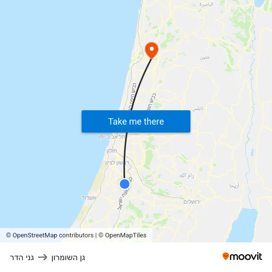 גני הדר to גן השומרון map