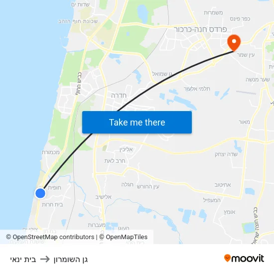 בית ינאי to גן השומרון map