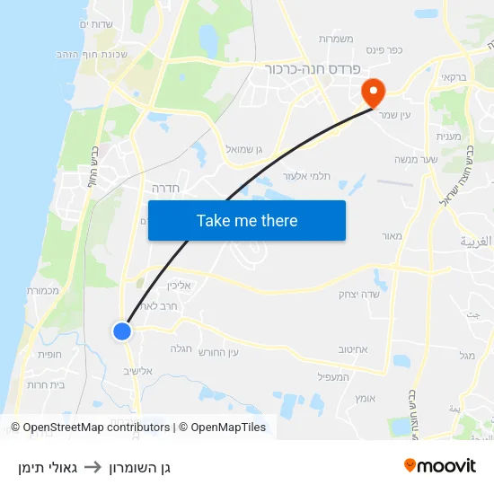 גאולי תימן to גן השומרון map