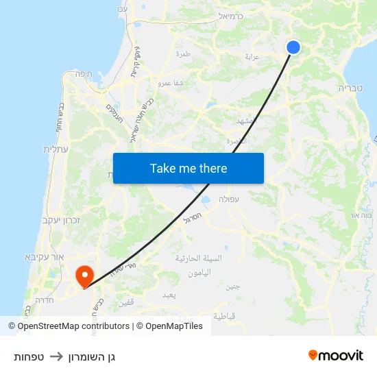 טפחות to גן השומרון map